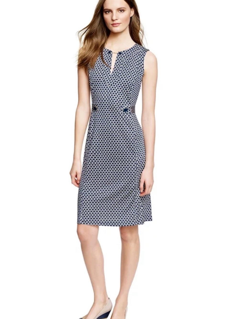 Tory Burch Navy White Geonetric Print Tara Dress, S